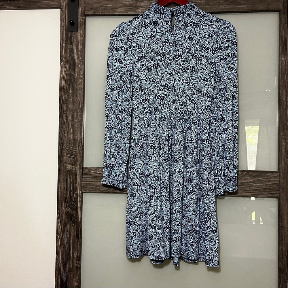 Micro-Floral Blue Prairie Peasant Mock-Neck Boden Dress w/ Pockets US Size 2 - Picture 6 of 10